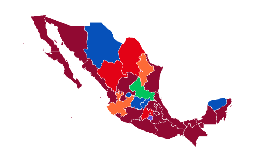 Morena arrebata 4 estados a la oposición, que sólo retiene Aguascalientes y Durango