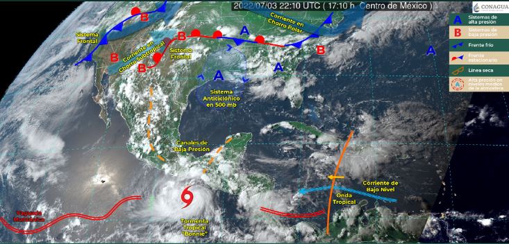 Se intensifica tormenta tropical “Bonnie” al sur del Golfo de Tehuantepec