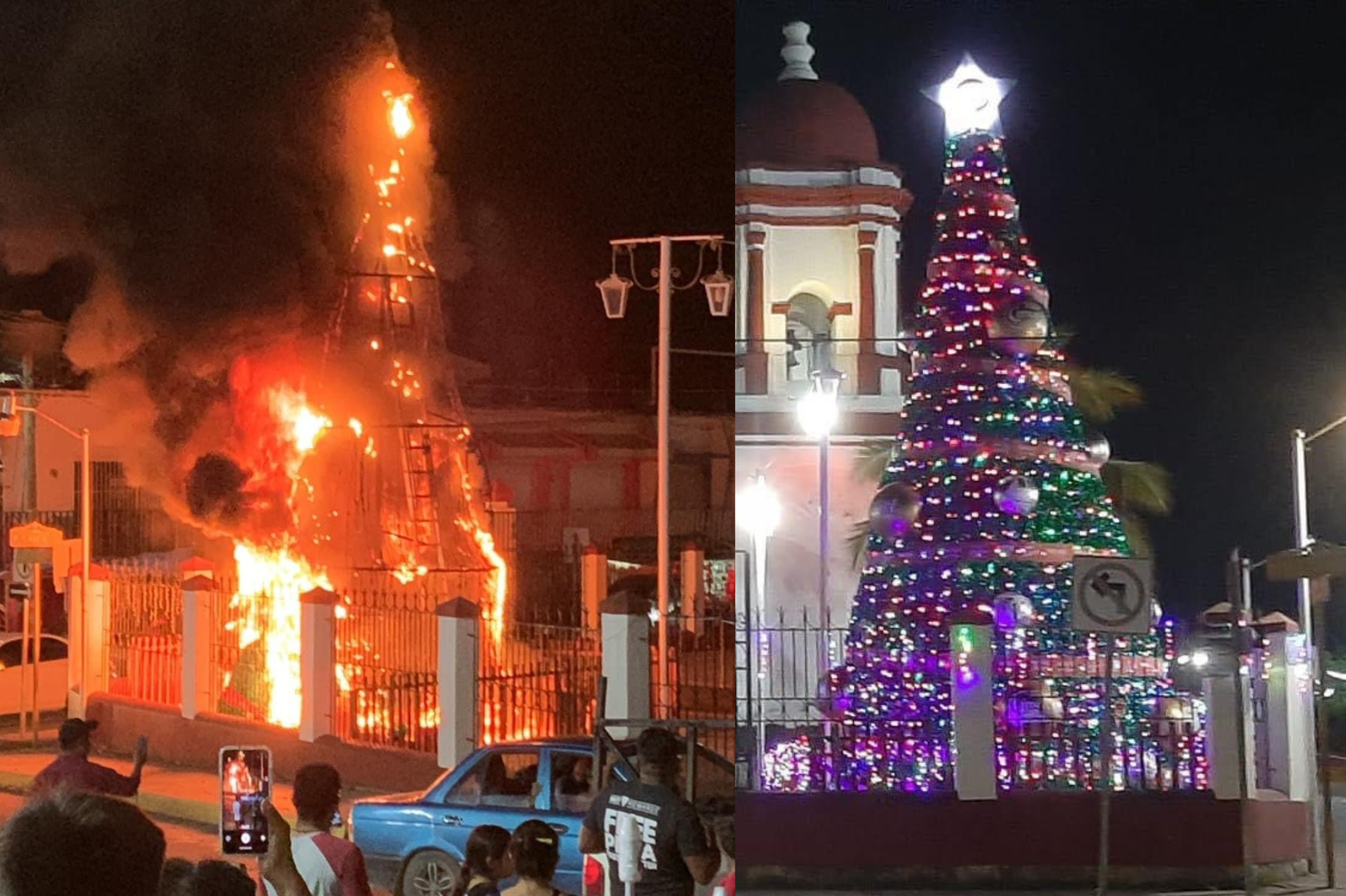 Se incendia árbol de navidad en Pinotepa Nacional