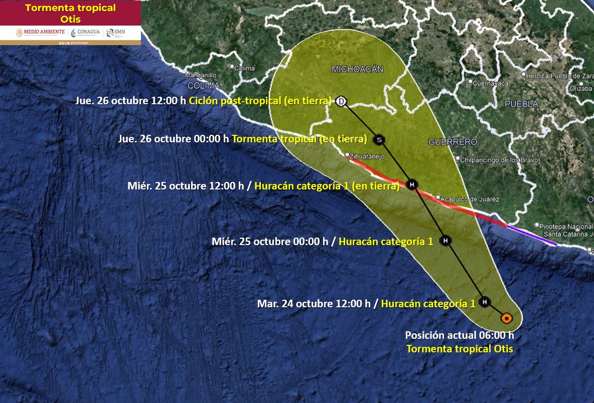 Tormenta tropical Otis se localiza al suroeste de Lagunas de Chacahua, Oaxaca