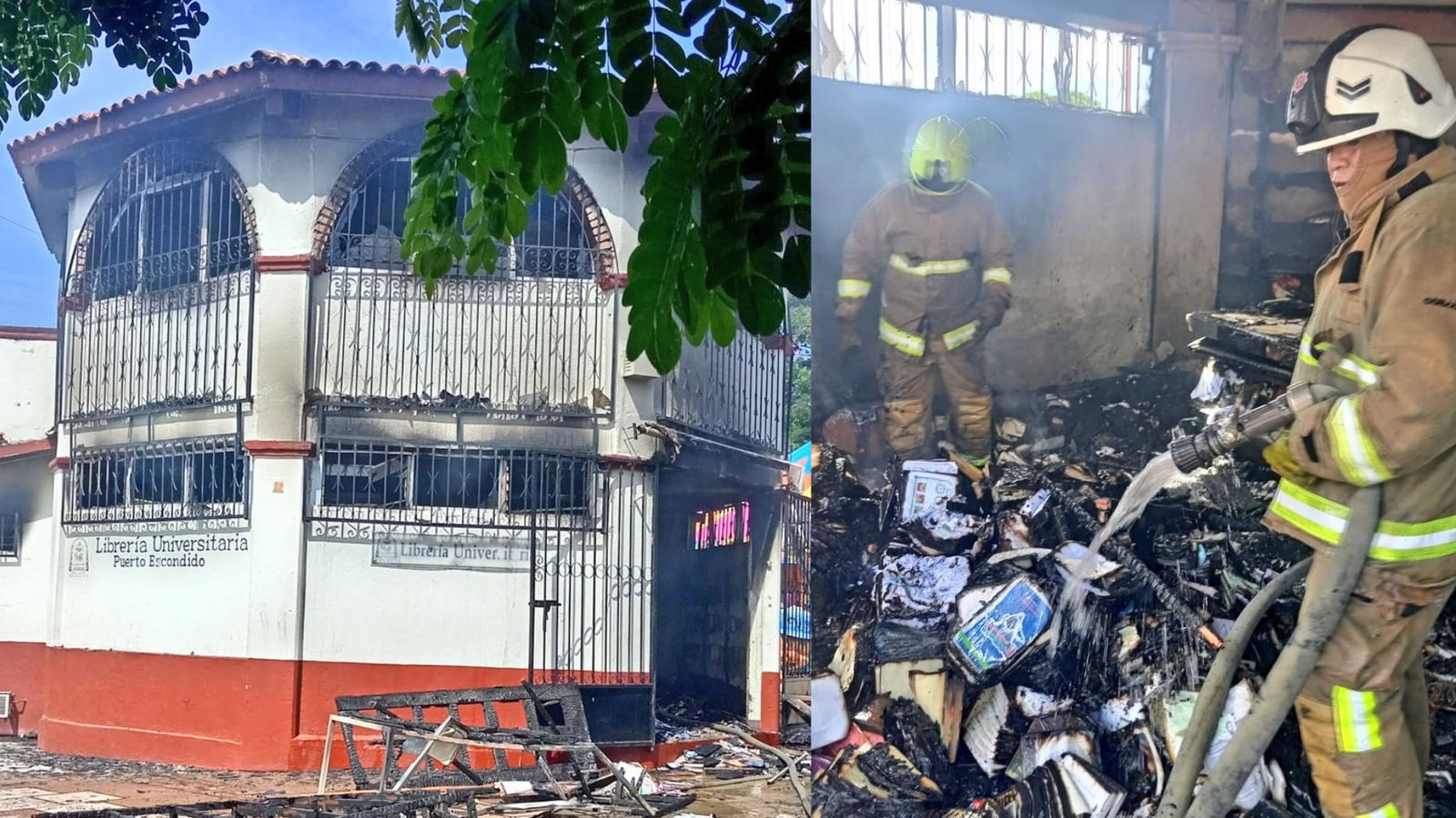 Incendio consume librería universitaria en Puerto Escondido; no reportan víctimas